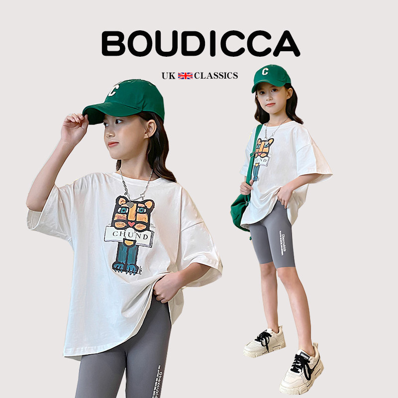 British BOUTICCA summer new children's girls short-sleeved T-shirt cotton short-sleeved top middle-aged children's medium-length version