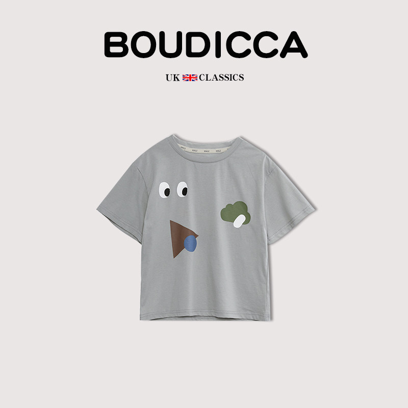 British BOUTICCA summer new girl's cotton loose childlike short-sleeved top cartoon printing T-shirt