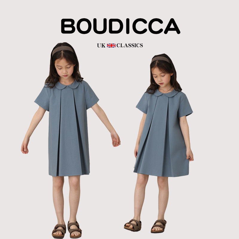 British BOUTICCA children's clothing summer new girls' pleated doll collar drape short-sleeved A-word children's dress