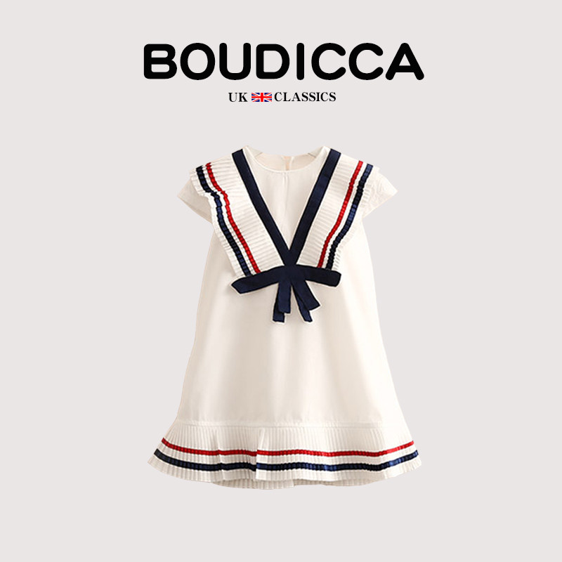 UK BOUDICCA 100 Pleats Dress Dress 2022 Summer Dress New Girl Child Round Collar Skirt