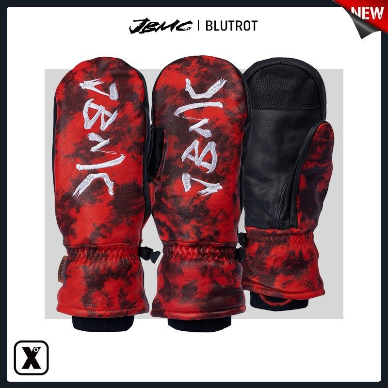 Easy to poison EXDO] W22 JBMC Veneer Ski Gloves Women Waterproof Full Leather Smoggy Gloves Male Ski Gear