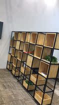 American LOFT solid wood iron screen partition shelf retro bookshelf plant partition locker display rack