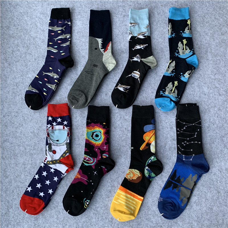 Men's Socks, Pure Cotton, Odor-Resistant, Non-Pilling, European and American Style, Shark Trendy Brand, Long Tube, Large Size, All-Cotton Trendy Socks, Summer Gift for Boyfriend
