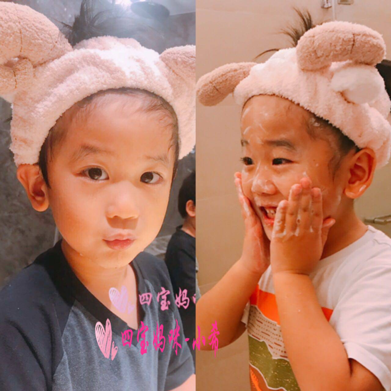 Super Meng Self - Mom uses ultra - cute sheep horn to wash face hair with little angel adult children's hair belt