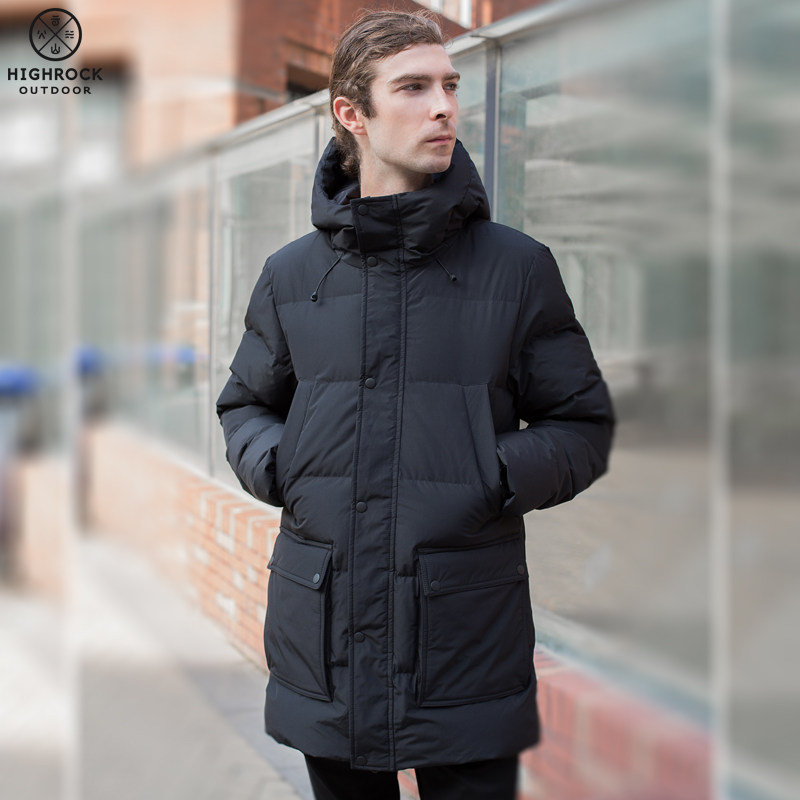 (Shun Feng shipping) Highrock sky stone outdoor windproof thickened down jacket for men's medium long version warm jacket