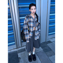 American Blue Plaid Shirt Woman design Sensation Fall New Collision Color Long Рукав Slasy to