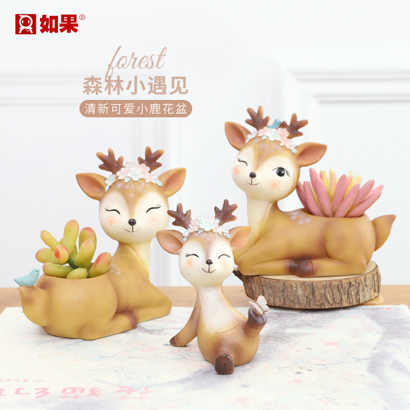 Plum Blossom Deer Multimeat Flower Pot Creative Personality Cartoon Animal Resin Plant Florin Meat Potted for Decorative Small Pendulum