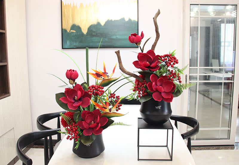 Simulation yulan crabapple auspicious fruit ceramic POTS of new Chinese style flower, the sitting room tea table table study decorate artificial flowers