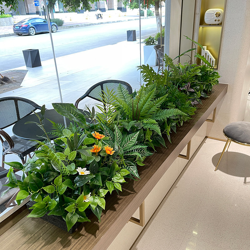 Simulation green plant gold Ge Persian leaf flower trough flower box fence custom flower art hotel shopping mall shop plant wall decoration