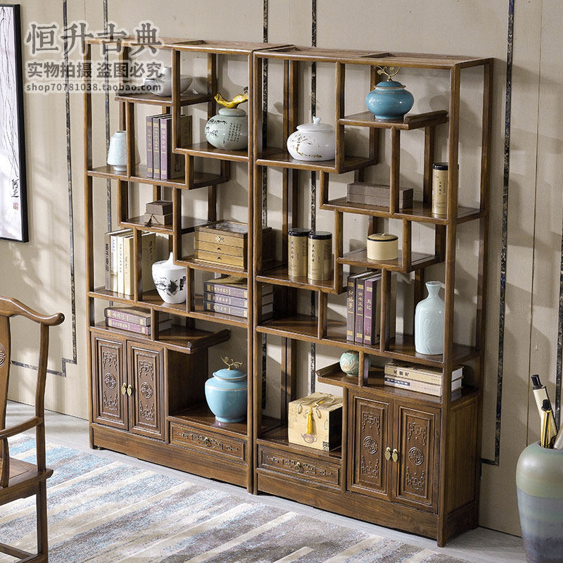 Bogu frame solid wood New Chinese style Zen Imitation Ancient Living Room Bogu Shelf Multi Treasure Cabinet Partition Solid Wood Antique Shelf Display Cabinet