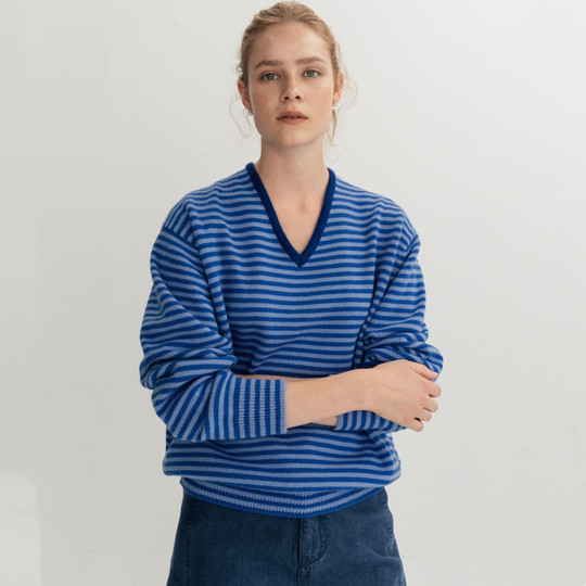 Moondal Korean Striped Sweater 24 Autumn and Winter Knitted Pullover Loose V-Neck Wool Sweater for Women