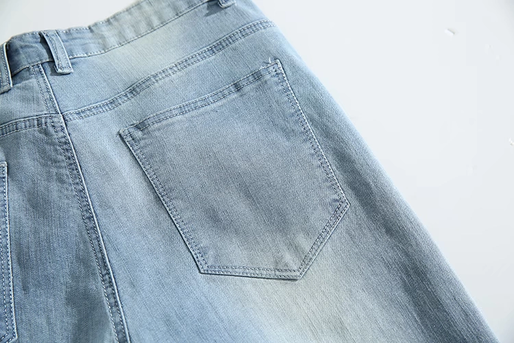 Quần co giãn quần Harlan chân quần jeans sáng màu quần nam XL giặt lớn mùa hè - Quần jean