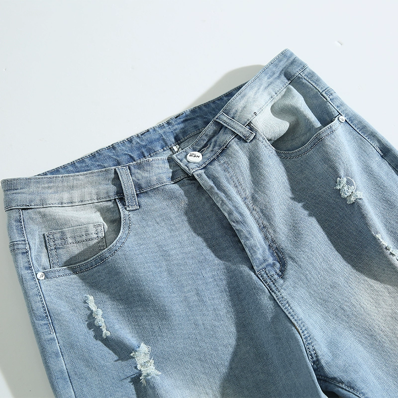 Quần co giãn quần Harlan chân quần jeans sáng màu quần nam XL giặt lớn mùa hè - Quần jean