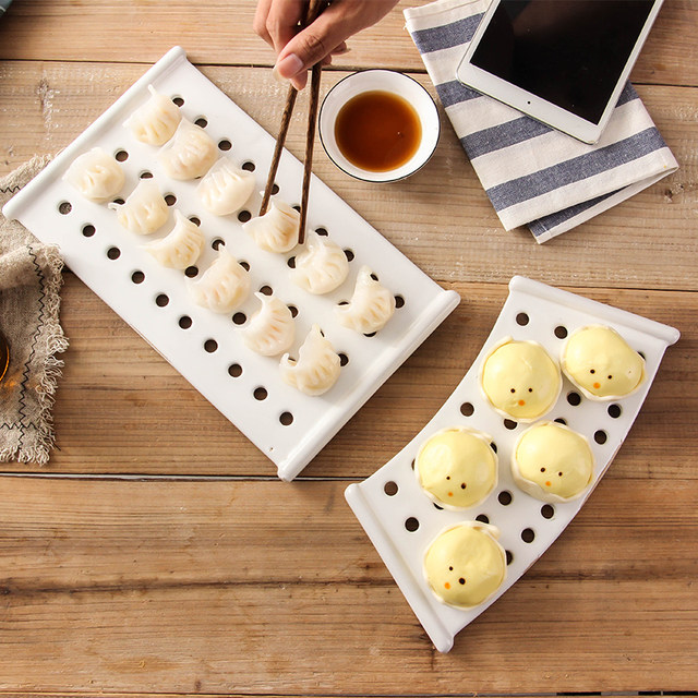 Household ceramic porous steaming tray round dumpling tray drain tray steamed buns steamed seafood steamed slices steaming grid water-proof steaming rack