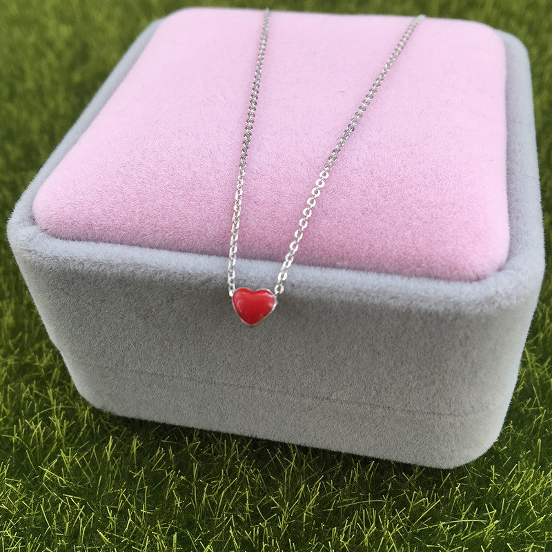 Small red heart silver necklace s925 sterling silver peach heart pendant love clavicle chain student temperament girlfriend birthday gift
