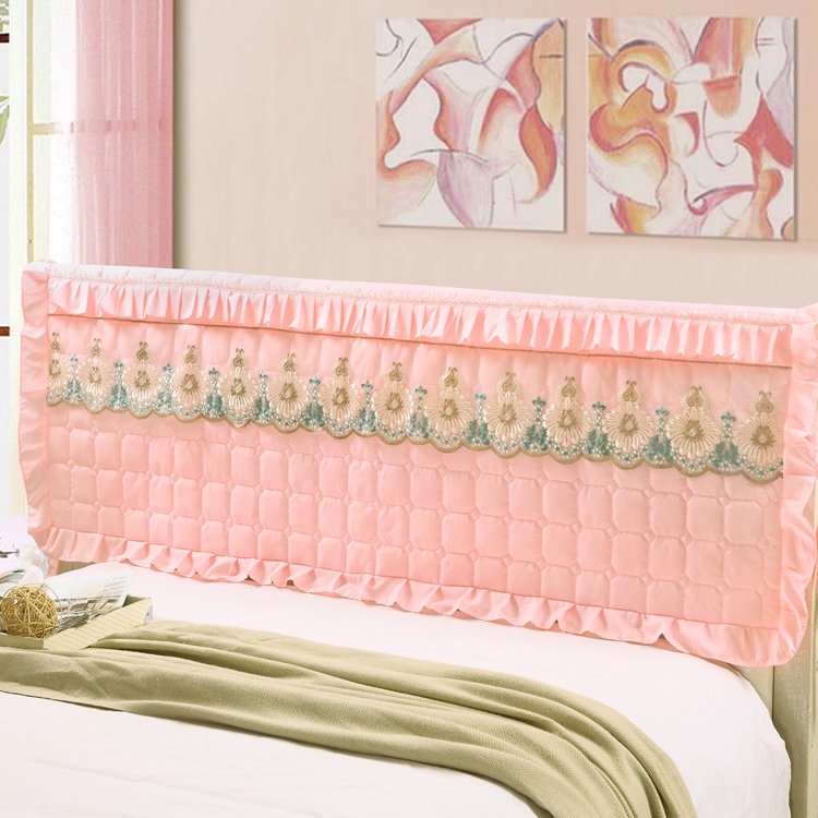 Universal solid color clip cotton edge lace head cover dust cover fabric leather bedside cover back cover Bed skirt custom