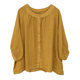 Commuting simple solid color ramie cardigan top for women summer three-quarter sleeve loose baby style slimming shirt
