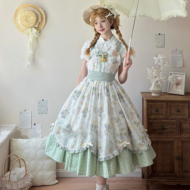 Plus Size 100kg Pastoral Style Lolita Jsk Elegant Daily Lolita Dress Suspender Dress + Shirt Set