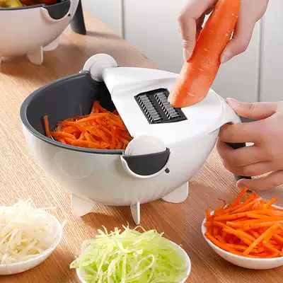 Lazy multifunctional vegetable cutter potato shredder drain basket washing vegetable blue household grater cutting artifact