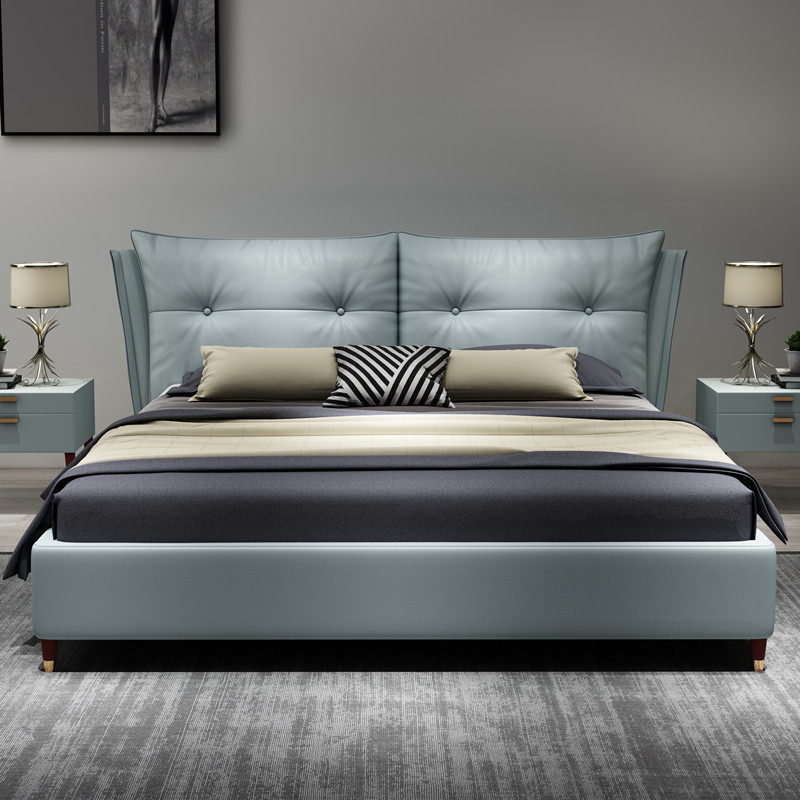 Hong Kong-style light luxury ins Net red bed simple modern double bed 1 8 meters Nordic leather bed wedding bed master bedroom 2 2 meters