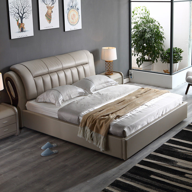 Nordic double mutton leather mute master bedroom 2 m 2 m 2 2 m maw wedding tatami mute modern simplicity