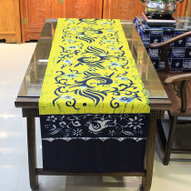 Ethnic style batik painting table flag flower and bird picture tea table flag long square corner tablecloth Chinese living room TV cabinet decoration