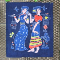 Batik painting double pick Yunnan Dai characteristic pattern cloth painting restaurant bar background decoration painting ethnic craft hanging cloth