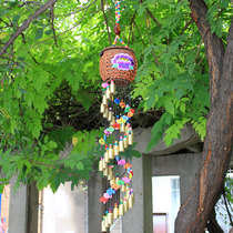 Long-term wind chimes pastoral decoration home feng shui pendant Zen retro decoration straw round box Dragon Bell creative door decoration