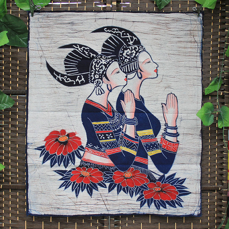 Miao batik painting sister flower ethnic characteristics craft decorative cloth painting restaurant hotel layout background wall hanging