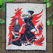 Medium Batik Painting Yunnan Ethnic Crafts Yi Specialty Restaurant B&B Decoration Hanging Painting Cotton and Linen Cloth Love Song