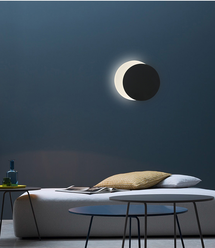 ins Minimalist New Moon Mountain Wall Lamp for Hallway, Bedside, Tv Background Wall, Rotatable Living Room Art Round Shape
