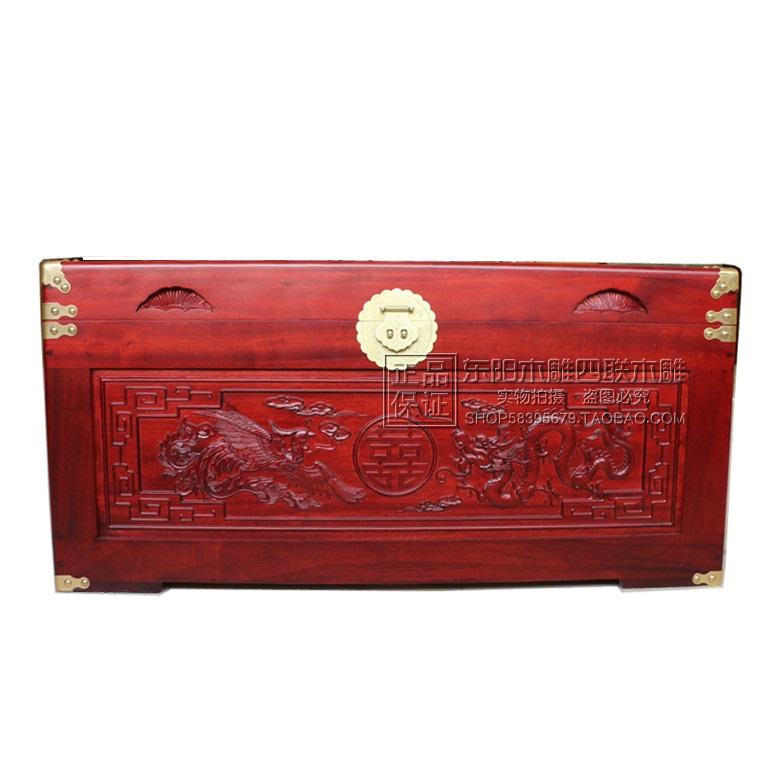 Cao cấp đầy đủ long não gỗ hộp thư pháp và hộp sơn hộp đám cưới hộp quần áo rồng và phượng đôi hạnh phúc của hồi môn hộp Dongyang quad khắc gỗ - Cái hộp hộp gỗ vuông