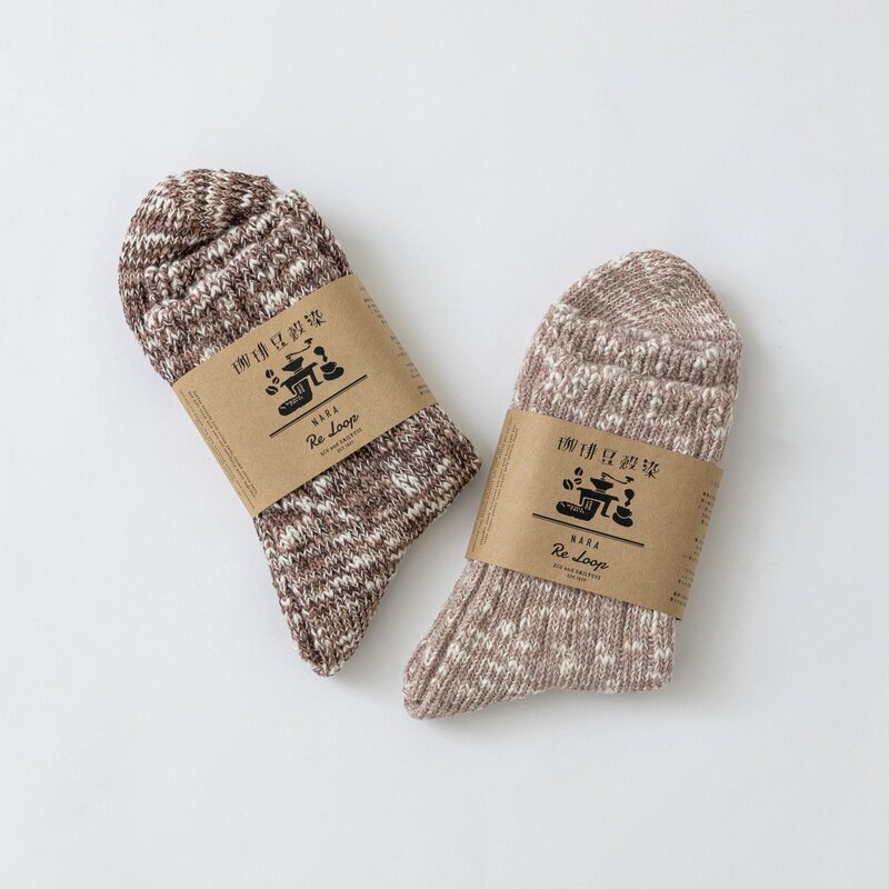 In Stock, Made in Japan, Nara Traditional Brand [Souki] Reloop Coffee Shell-Dyed Thick Cotton Socks