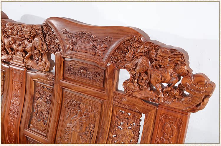 Hedgekey gỗ hồng mộc kỳ lân sofa mười một bộ phần lớn gỗ gụ sofa văn phòng sofa cổ điển nội thất gỗ gụ - Bộ đồ nội thất giường ngủ giá rẻ