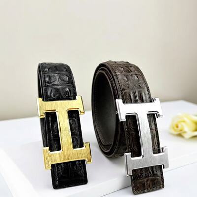 Men's leather alligator leather business casual pants with a black, versatile and simple pin-button smooth and trendy 2026 Spring/Summer