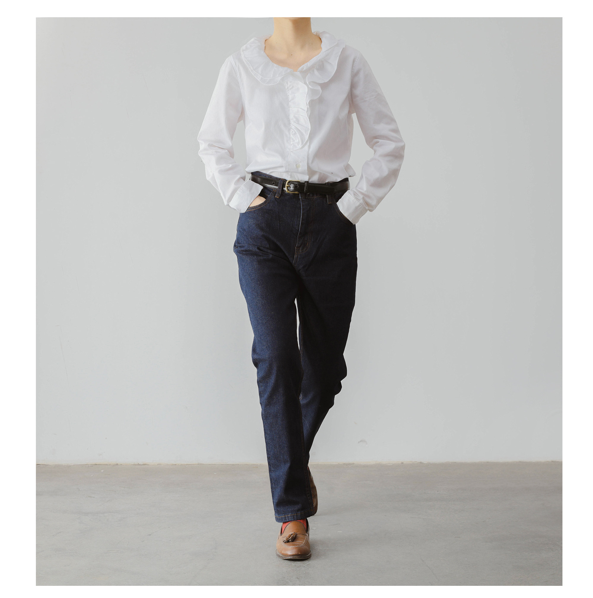フレンチヴィンテージ風 ハイウエストデニムパンツ 三良洋貨 COUDRE