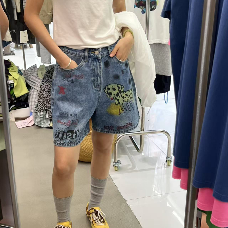 2026 Summer New Arrivals: Women's Denim Shorts with Dalmatian Print and Lettering