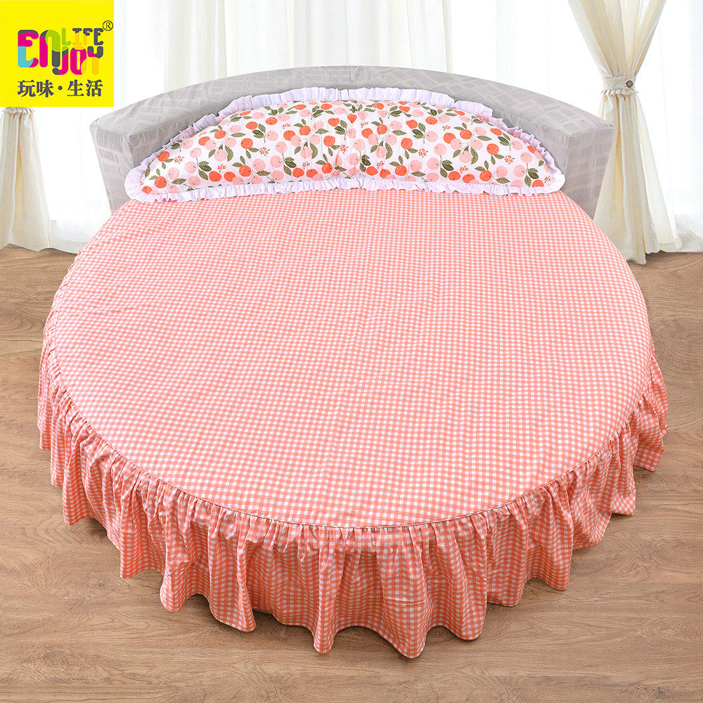 Factory direct cotton round bed skirt single piece bed Li custom hotel bed products round bed cover cartoon solid color powder blue