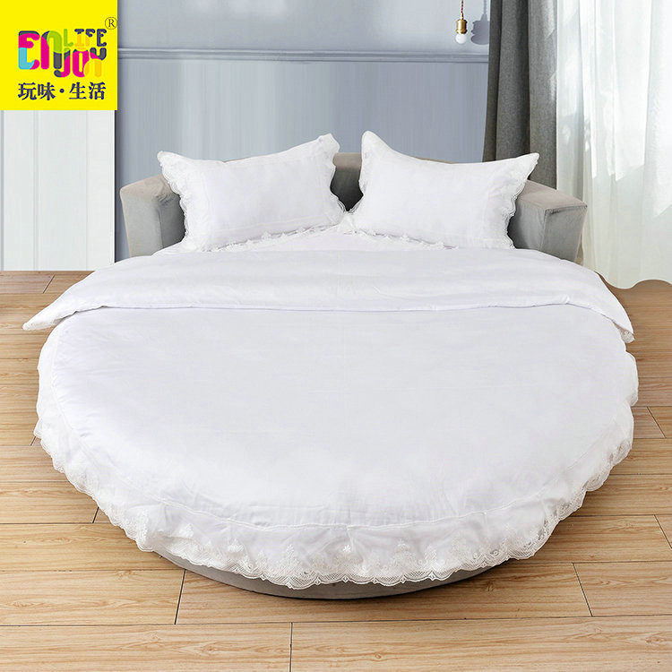 60 satin long - duvet cotton four - piece round bed cotton bedside pure cotton skirt beds can be customized white