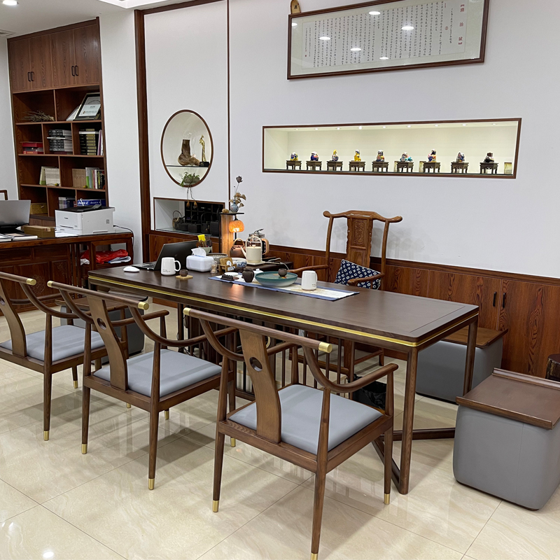 New Chinese tea table and chairs Combined Zen Luxurious Solid Wood Bubble Tea Table Tea Table Tea Table Office Tea Room Negotiation Table