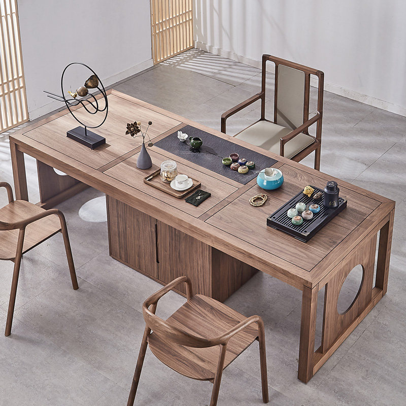 Black Walnut Wood Tea Table and Chair Combination Office Tea Table Building Tea Table Drinking Tea Table