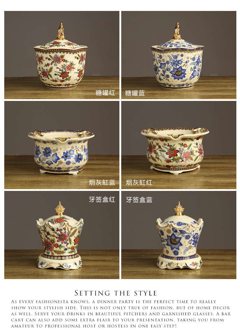 Tang 's manor European - style key-2 luxury fruit bowl suit furnishing articles sitting room tea table decoration art blue and white porcelain bowl