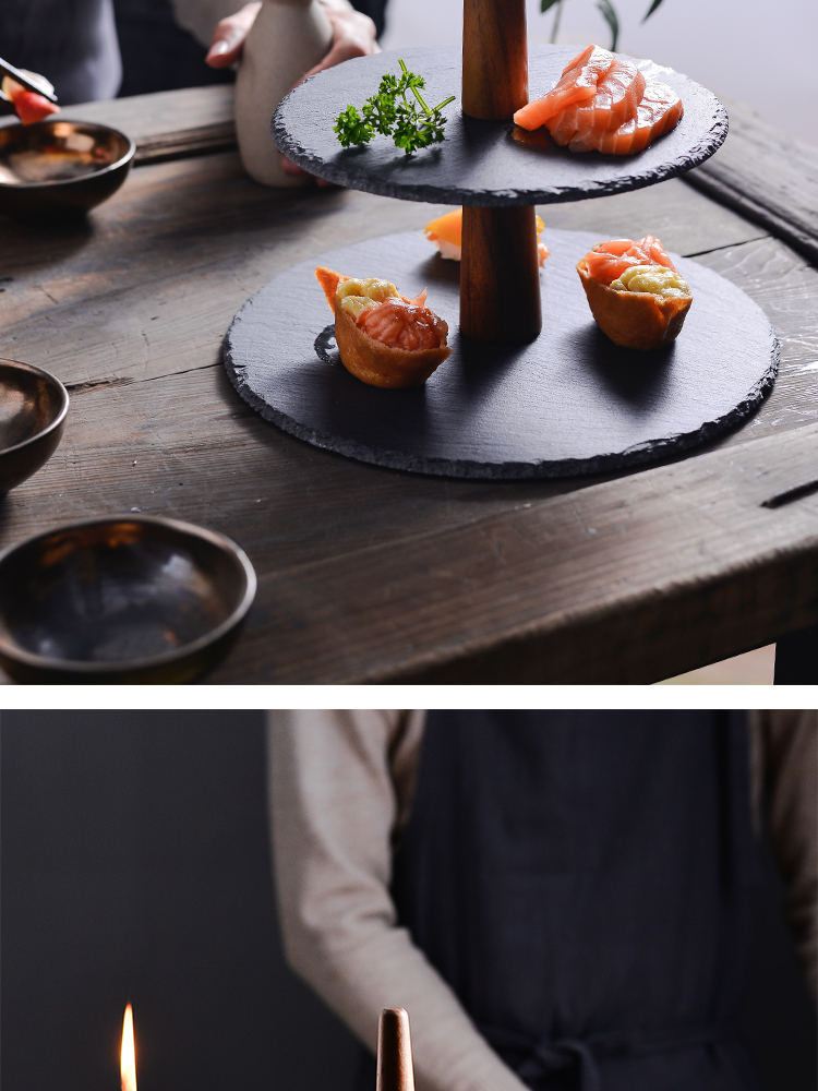 Japanese ceramics rock series disc double dessert Taiwan snack plate three the layers of fruit bowl creative tea cake