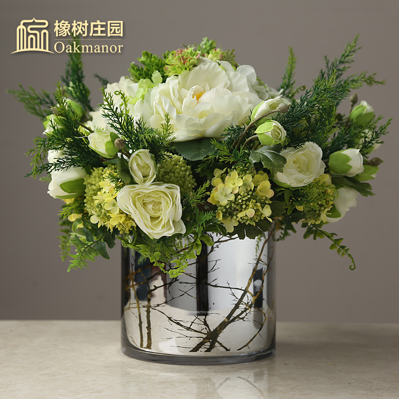 American light lavish floral art style vase swing piece living-room floral silver glass mesh red Nordic table Dry flower decoration