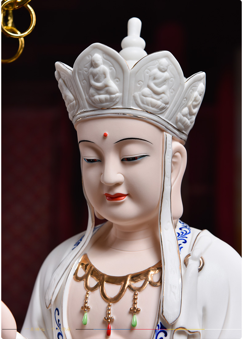 Yutang dai dehua ceramic Buddha handicraft furnishing articles/blue and white lotus D16-57 earth treasure bodhisattva