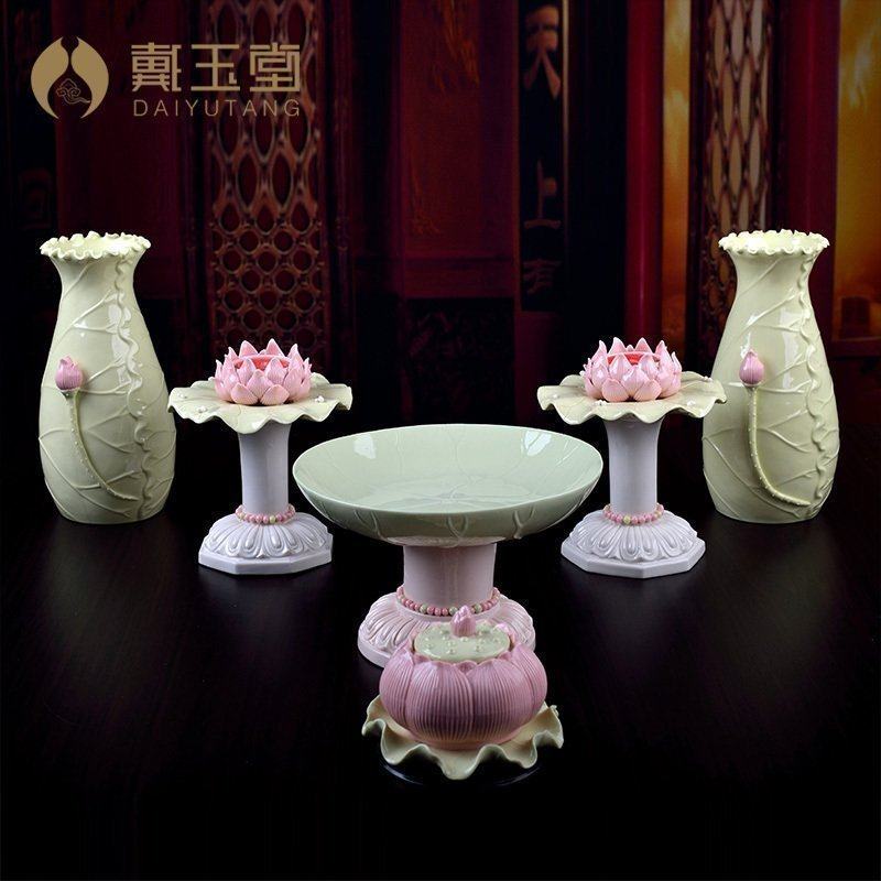 Dai Yutang Buddha set Buddhist supplies Lotus Candlestick Holy Water Cup Fruit plate Vase Offering ornaments Changming Lamp