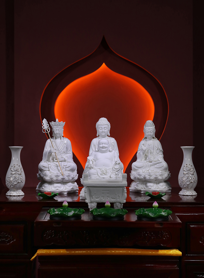 Yutang dai dehua white porcelain three western spirit like three holy Buddha avalokiteshvara smiling Buddha