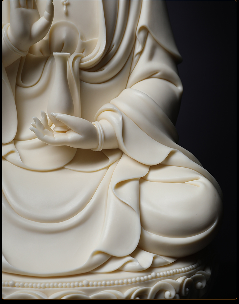 Yutang dai dehua white porcelain Lin Jiansheng master manually signed lotus guanyin Buddha its collection to household