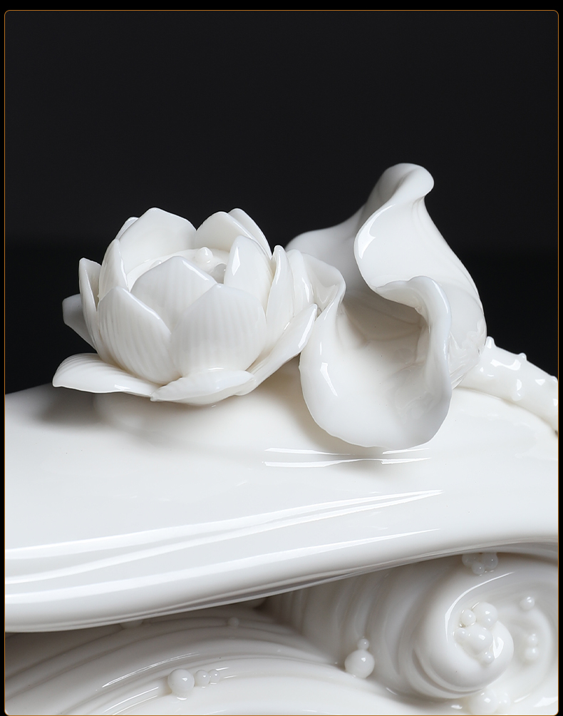 Yutang dai dehua white porcelain craft porcelain carving crafts living room TV cabinet decorative furnishing articles "the jade lotus at best." "