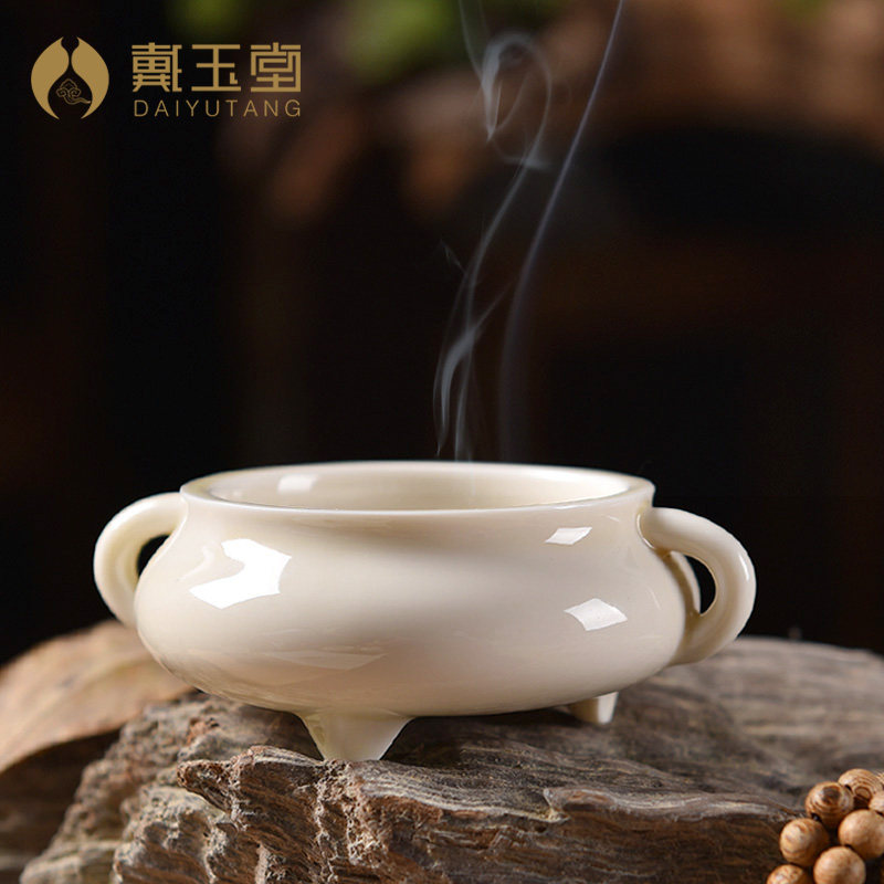 Dai Jade Hall Defied White Porcelain Incense Stove Lavender Home Indoor for Buddhist Incense Stick hand line Incense Stick-scented Small-Fragrant Stove
